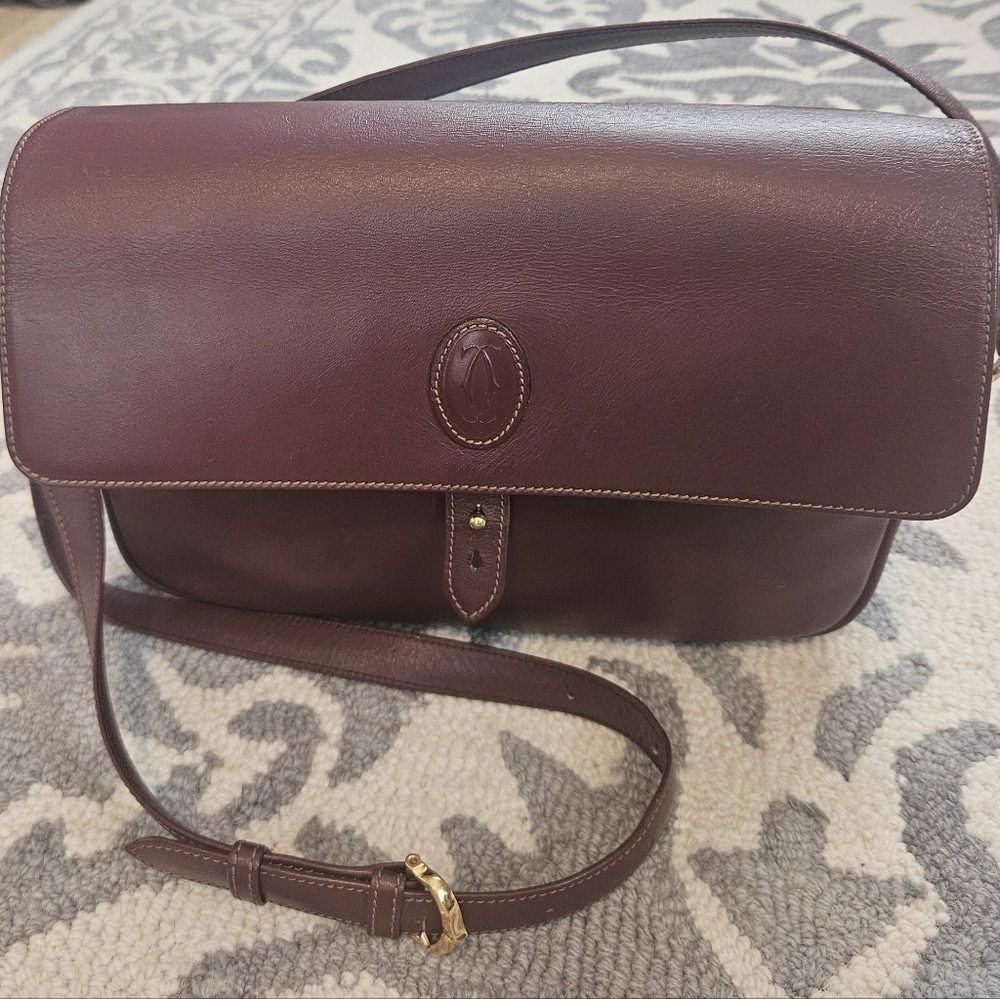 EVC Cartier Burgundy Leather Lrg Satchel Bag - Must De Cartier. Clean - Picture 2 of 10